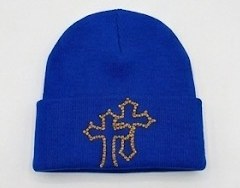 Apostle Cobalt Blue rhinestone cross beanie