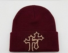 Martyr Burgundy rhinestone cross beanie