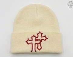 Eucharist Cream rhinestone cross beanie
