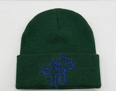 Reliquary Forest Green rhinestone cross beanie