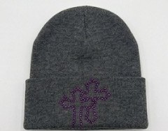 Cathedral Heather Grey rhinestone cross beanie