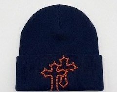 Vespers Midnight Navy rhinestone cross beanie