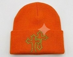 Pentecost Ember Orange rhinestone cross beanie