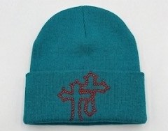 Jordan Baptismal Teal rhinestone cross beanie