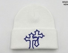 Seraphim Bone White rhinestone cross beanie