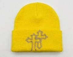 Halo Saffron Yellow rhinestone cross beanie